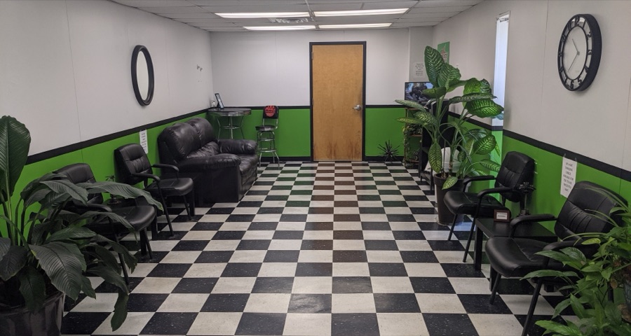 Clean, comfortable customer waiting room at AVEC